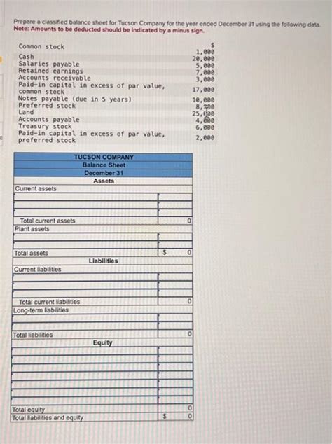 Solved Prepare A Classified Balance Sheet For Tucson Company