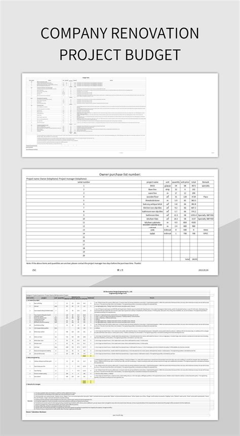 Company Renovation Project Budget Excel Template And Google Sheets File