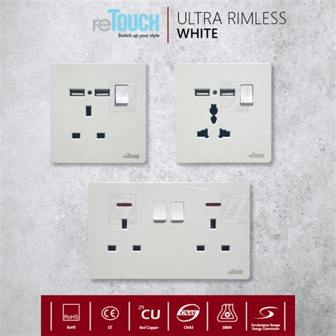 Retouch Ultra Rimless Switches Socket 13a Flat Usb Multiple Usb 2g 13a Flat Pin White Sirim