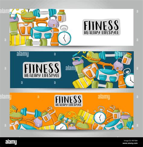 Fitness And Healthy Lifestyle Horizontal Banner Template Set Modern