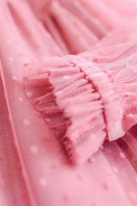 Pink Soft Tulle Polka Dot Or Tulle With Flies Texture Background Long