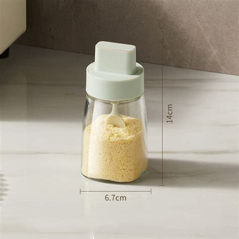 With Retractable Spoon Spice Dispenser Jar Airtight Seasoning Pot EBay