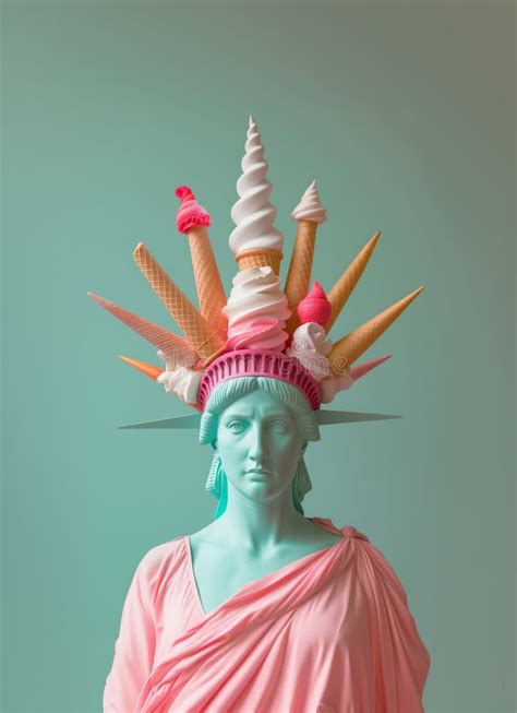 Statue Of Liberty With Soft Ice Cream Cones Forming The Crown Stock