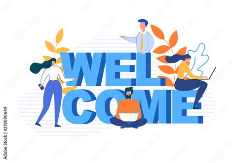 Welcome Word and Flat Cartoon People Characters Stock Vector | Adobe Stock