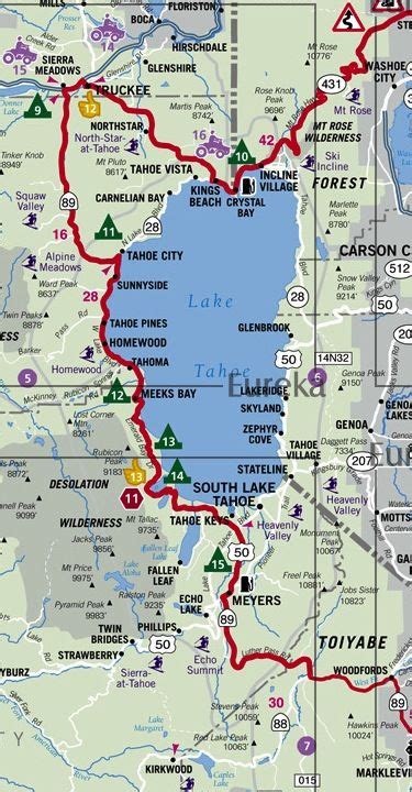 Lake Tahoe Region Motorcycle Touring Map © Eureka Cartography Berkeley