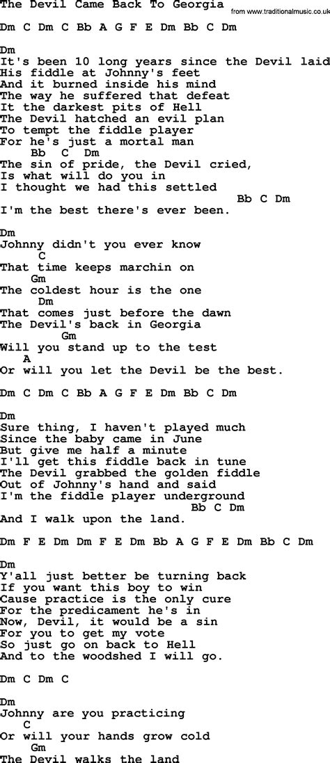 Johnny Cash song: The Devil Came Back To Georgia, lyrics and chords