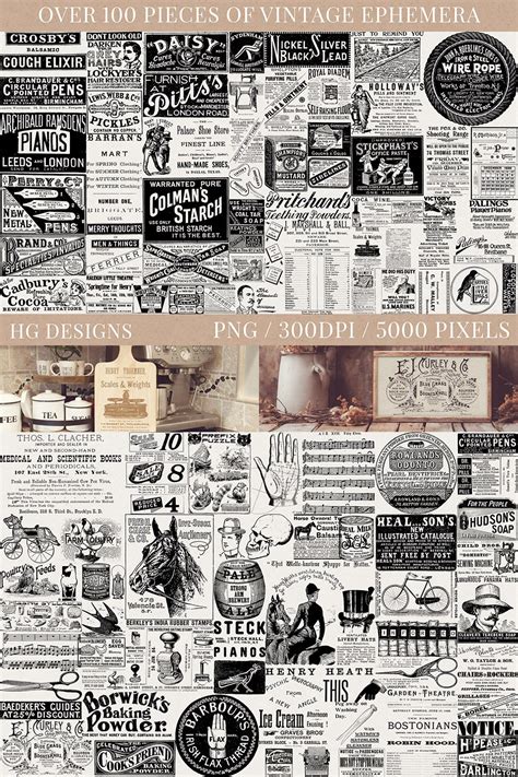 100 Vintage Ephemera Png Files