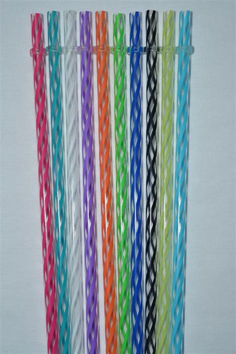 Clear Swirl With Colored Stripes Acrylic Straws Reusable 9” Rings Bpa