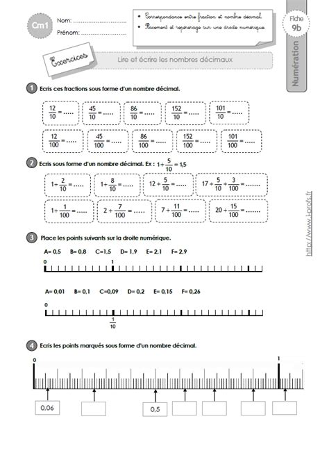 CM1 EXERCICES Lire et écrire les nombres décimaux
