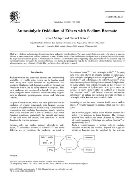 Autocatalytic Oxidation Of Ethers With Sodium Bromate Pdf Ether