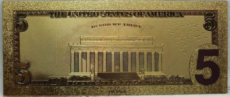 USA Banknoten 2009 2009 5 Federal Reserve Note Novelty 24K Gold Foil