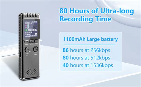 128gb Digital Voice Recorder With 8000 Hours Recording Capacity 80hrs Battery Time