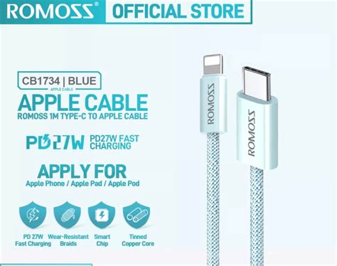 Romoss Cb Pd W Max Charging Cable M M Fast Cord Type C To Apple