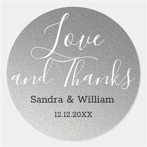 Silver Love And Thanks Wedding Favor Classic Round Sticker Zazzle