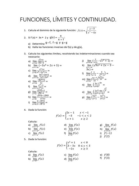 Funciones Limites Y Continuidad Pdf Función Matemáticas Análisis Matemático