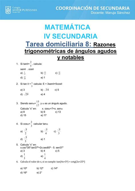 Razones Trigonométricas De Angulos Agudos Y Notables Worksheet Live