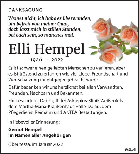 Traueranzeigen Von Elli Hempel Abschied Nehmen De