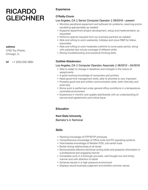 Computer Operator Resume Samples Velvet Jobs