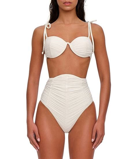 Andrea Iyamah Capa Mesh Tie Shoulder Ruched Bikini Swim Top High