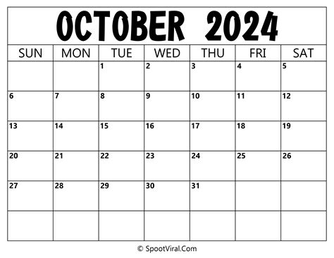 Free October 2024 Calendar Printable