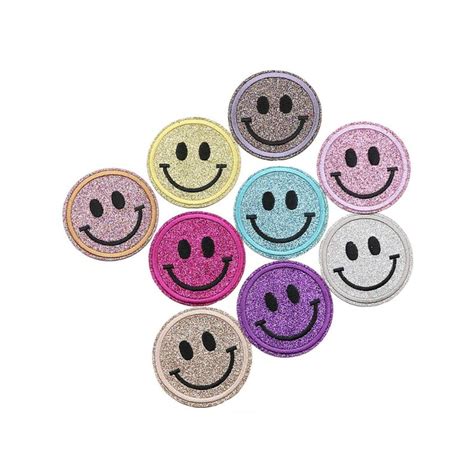 Glitter Smiley Face Iron On Patch Embroidered Patches For Etsy