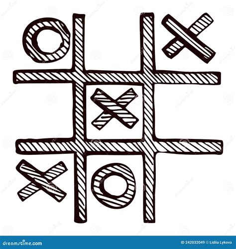 Tic Tac Toe Sketched Isolated Vintage Game In Hand Drawn Style Stock