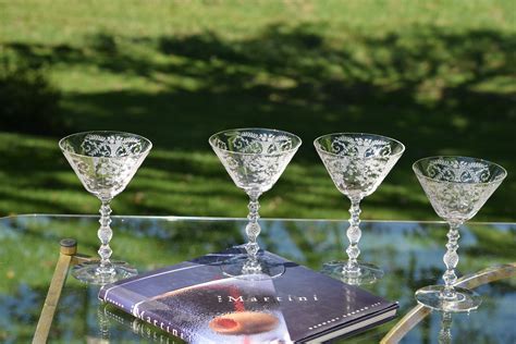 Vintage Etched Cocktail ~ Martini Glasses, Set of 4, Cambridge, Portia ...