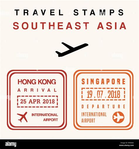 Travel Vector Passport Stamps Set Fictitious Stamps Asia Destinations Hong Kong And