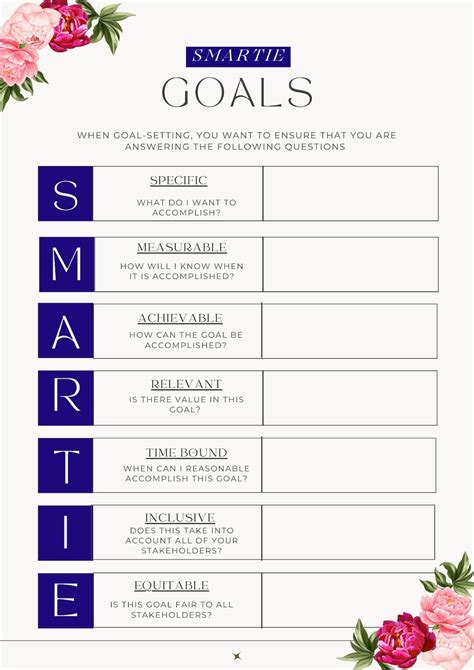 Smartie Goals Digital Printable Worksheet Etsy