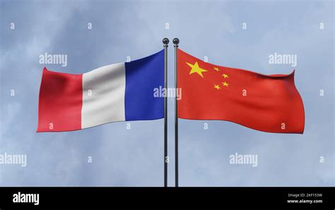 France and China, flag France and China, Copy space, 3d illustration ...