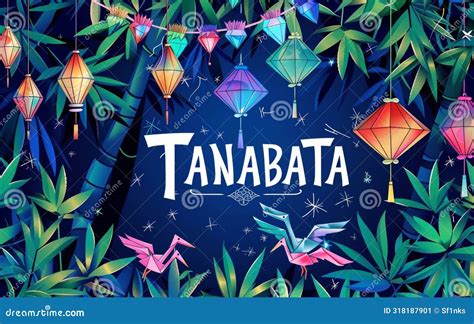 Vibrant Tanabata Festival Graphic With Colorful Paper Lanterns Origami