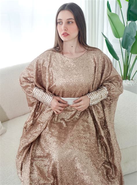 Sequence Kaftan Elegant Gold Full Sequin Kaftan Dress With Belt Kaftans From Brokar ِabaya At