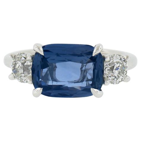 New Platinum Ctw Gia Cushion Ceylon No Heat Sapphire And Trillion