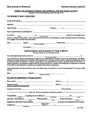 Fillable Online Ventura County Council Parent Permission Form Troop