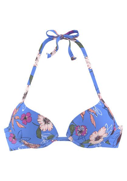 S Oliver Push Up Bikini Top Maya Blau Bedruckt Cup B