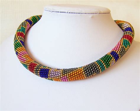 Beaded Crochet Rope Necklace Beaded Necklace Handmade By Lutita