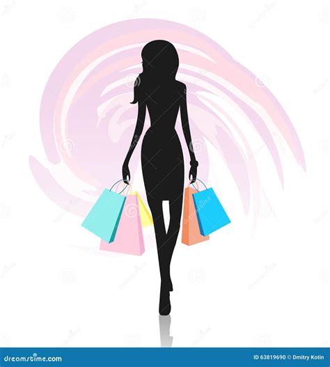 Silueta De La Mujer Con Los Bolsos De Compras Stock De Ilustración Ilustración De Encantador