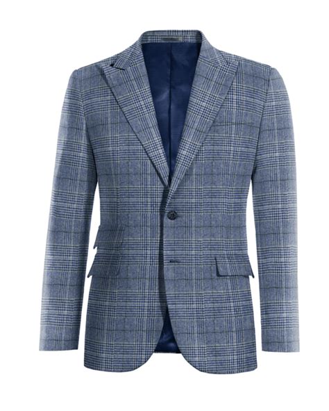 Chaqueta Azul A Cuadros De Tweed Solapa De Pico