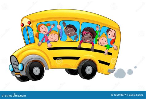 Cartoon School Bus With Happy Child Students Stock Vector