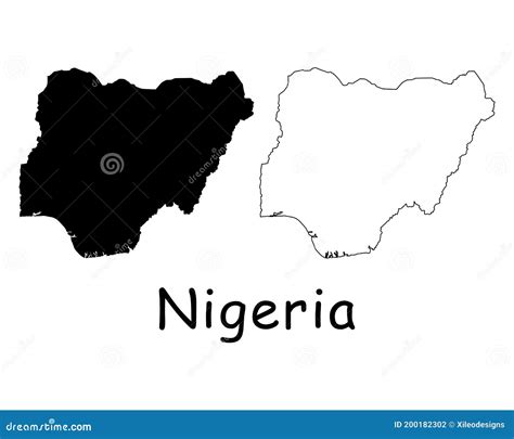 Nigeria Country Map Black Silhouette And Outline Isolated On White