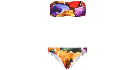 Dolce And Gabbana Floral Print Bandeau Bikini Set In Blue Lyst