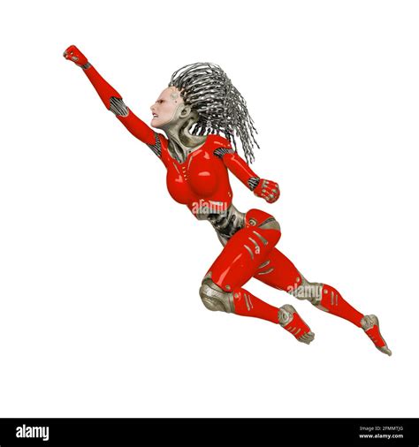 super cyborg is flying up ery fast side view, 3d illustration Stock ...