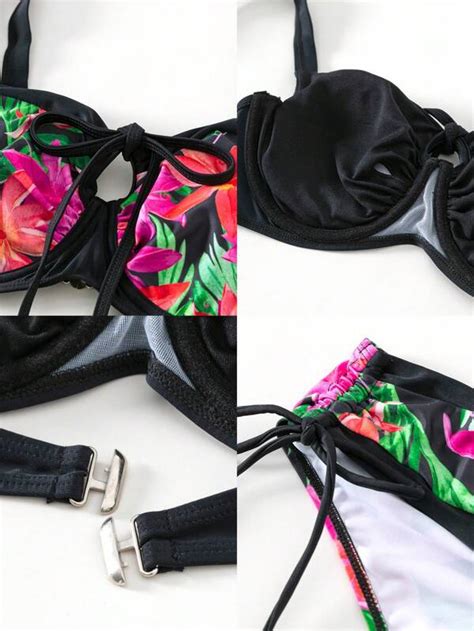 SHEIN DD Bikini Push Up Imprimé Tropical À Cordon Mode en ligne