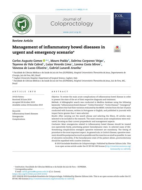 PDF Management Of Inflammatory Bowel Diseases In Urgent And Emergency