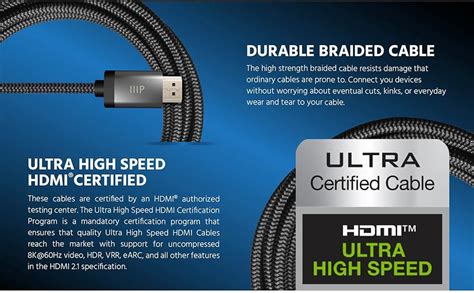 Monoprice 8k Certified Braided Ultra High Speed Hdmi 2 1 Cable 6 Feet Black