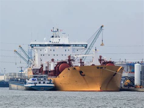 Moored Tanker Next To A An Oil Refinery Port Of Antwerp Stock Photo