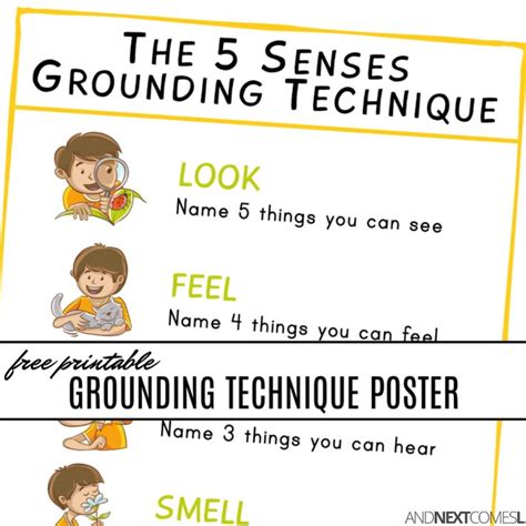 Free Printable 5 Senses Grounding Technique Poster | Coping skills activities, Coping skills ...