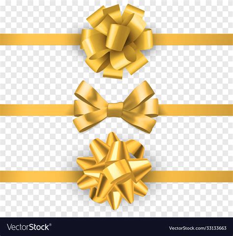 Gold T Bows With Ribbons Realistic Horizontal Vector Image