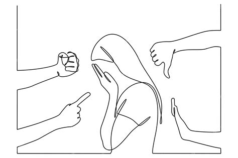 Premium Vector Continuous Line Drawing Of A Woman Covering Her Face Surrounded By Hands