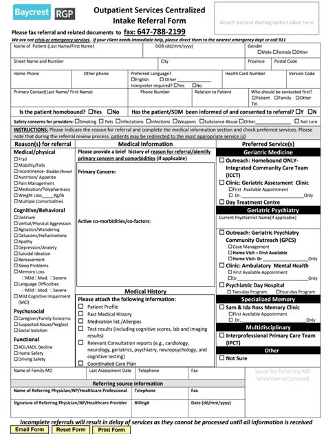 Fillable Online Outpatient Services Centralized Intake Referral Form